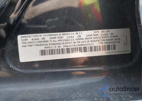2010 Volkswagen Jetta S from USA, damaged, VIN 3VWJZ7AJ9AM002013